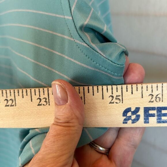 Peter Millar Crown Cool Striped Polo Shirt‎ Turquoise Blue White L - Picture 7 of 8